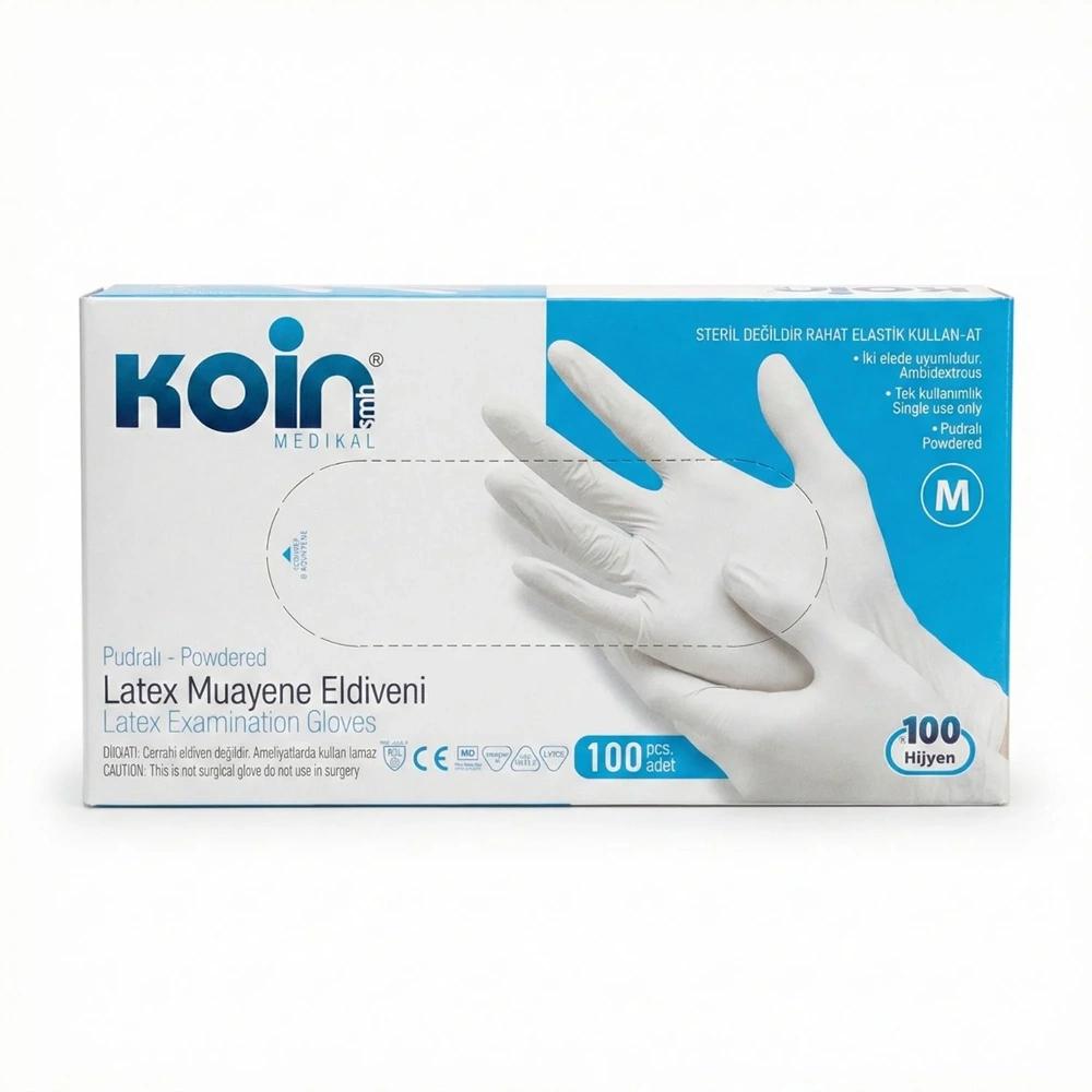 Latex Pudralı Muayene Eldiveni 100 Adet - Medium