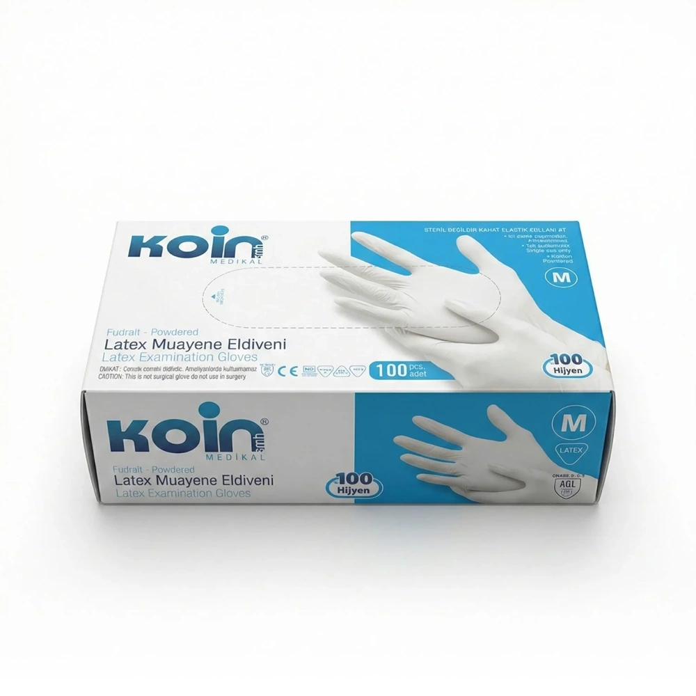 Latex Pudralı Muayene Eldiveni 100 Adet - Medium